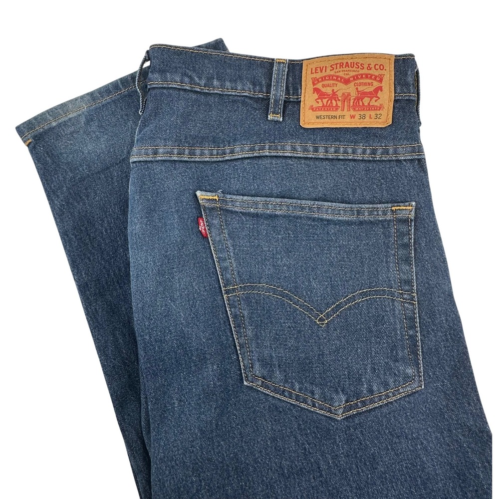 Levis Western Fit Mens Blue Straight Leg Denim Jeans W38 L32 Reinforcement